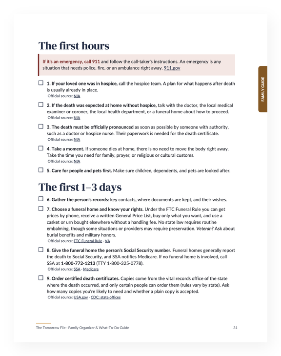 The first hours checklist