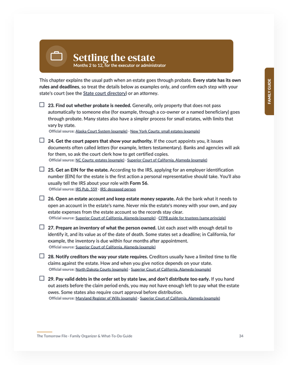 Settling the estate page